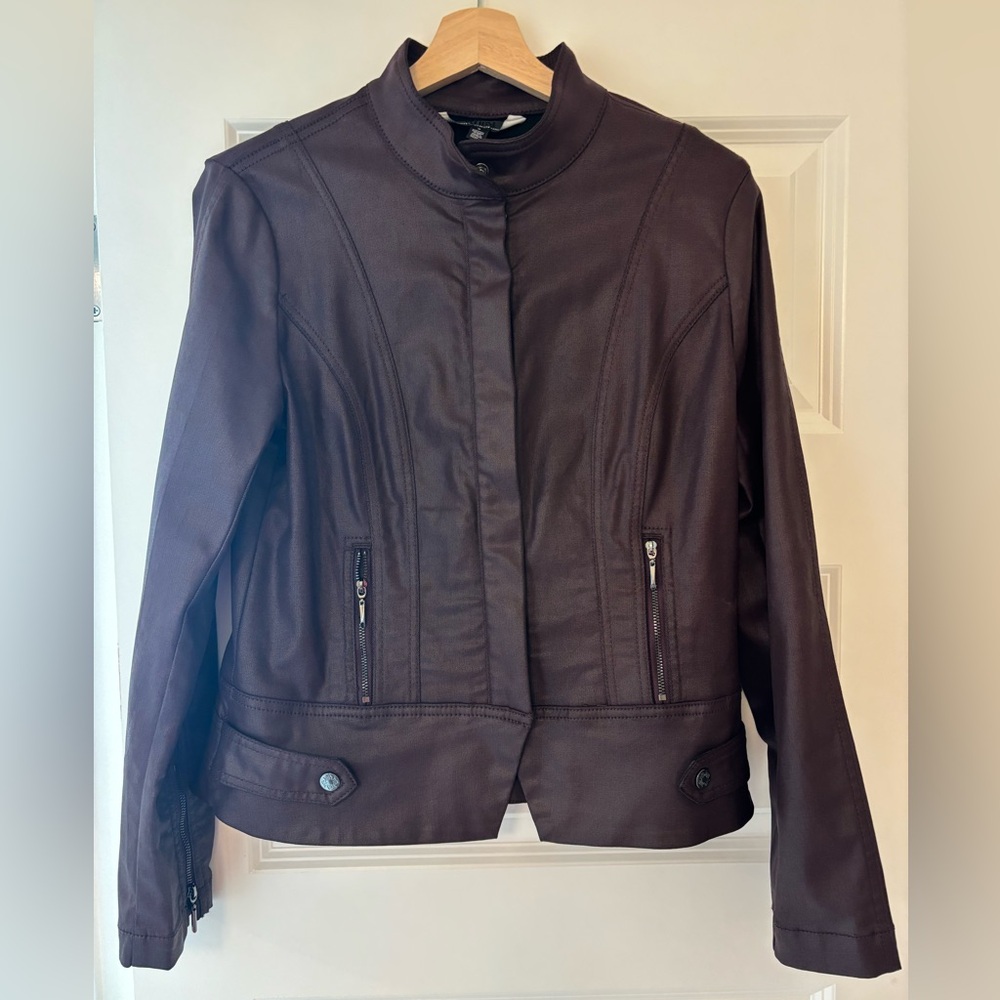 Brand new White House Black Market Coated Denium Jacket. NWOT. Size 6